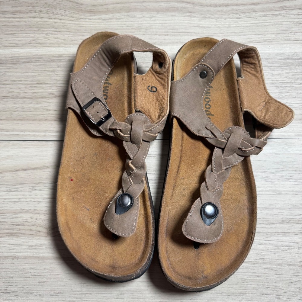 Outwoods Women's Tan Braided Thong Cork‎ Footbed Sandals Size 9 Beach Vacation - Picture 2 of 7
